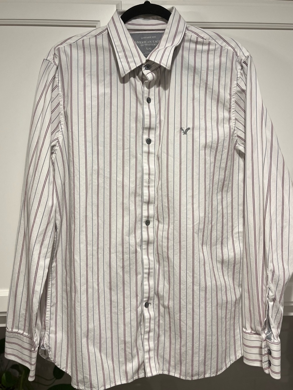American Eagle Outfitters White Shirt with Burgundy Stripes Vintage fit